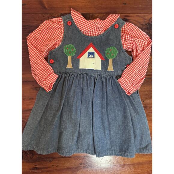 Funtasia Too Girls 2T Back To School Denim Dress Apple Tree Boutique School - Picture 1 of 16